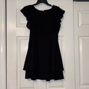 black ruffle mini dress